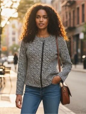 Cabi 5099 Cliffside Geometric Print Multicolor Moto Jacket Sz M Asymmetrical